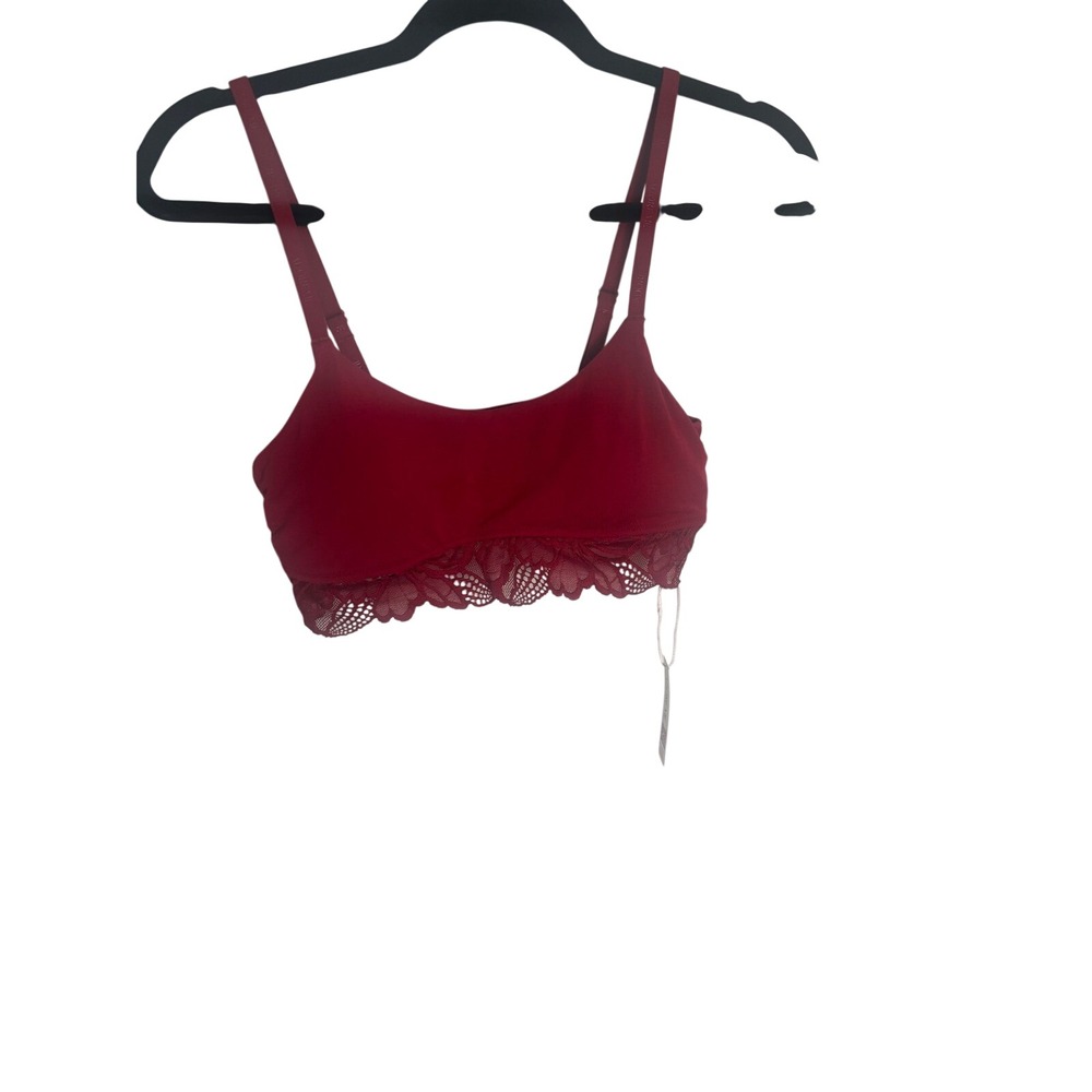 Adore Me Red Lace Trim Bralette Wireless Scoop Neck NWT